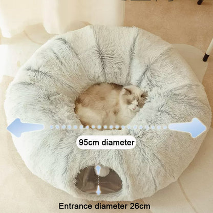 PurrParadise - 2-In-1 Round Cat Bed And Tunnel Toy