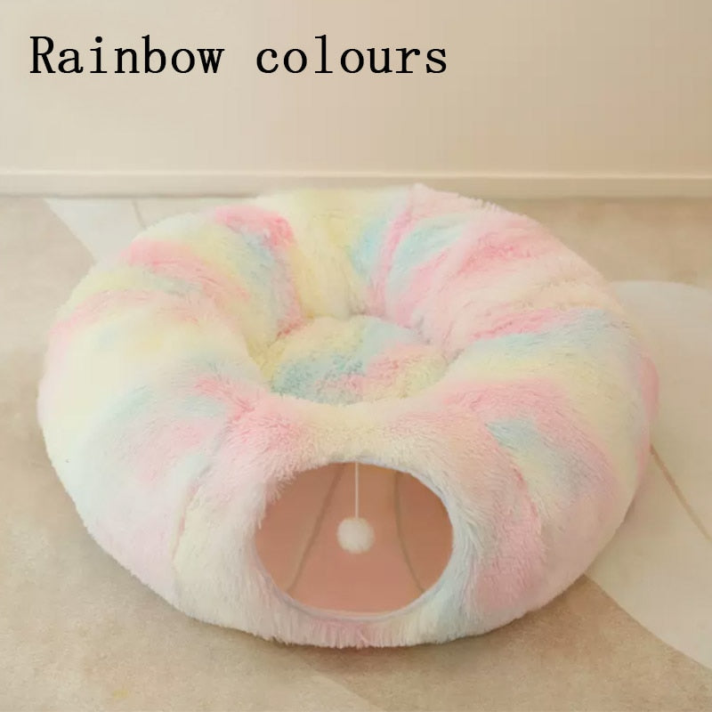 PurrParadise - 2-In-1 Round Cat Bed And Tunnel Toy